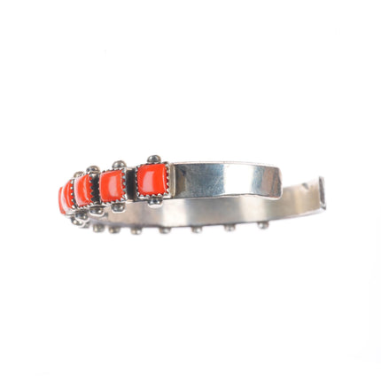 6.9" Spencer Navajo sterling silver square cut natural red coral cuff bracelet