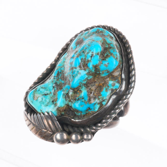 sz11 Huge vintage Navajo sterling silver men's ring with nice turquoise nugget