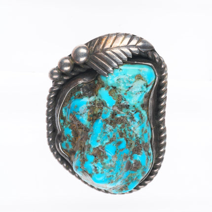 sz11 Huge vintage Navajo sterling silver men's ring with nice turquoise nugget