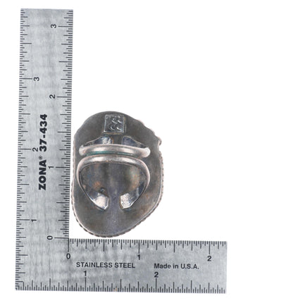 sz11 Huge vintage Navajo sterling silver men's ring with nice turquoise nugget