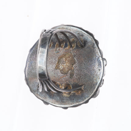 sz11 c1930 Big vintage Zuni high grade turquoise cluster sterling silver ring