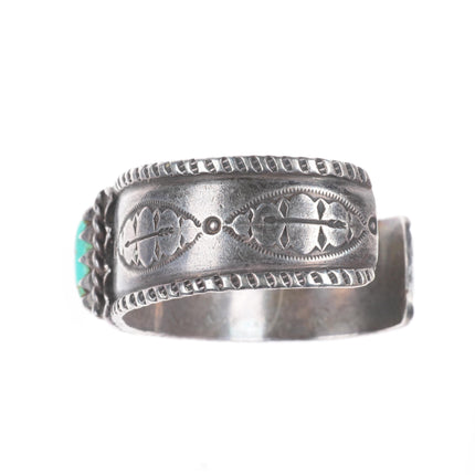 7" Vintage Navajo Revival stamped sterling silver turquoise cuff bracelet