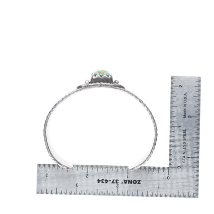 7" Vintage Navajo Revival stamped sterling silver turquoise cuff bracelet