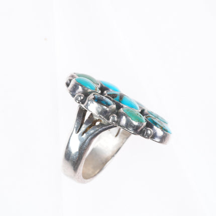 sz6 c1930 Big vintage Zuni sterling silver cluster ring with nice turquoise