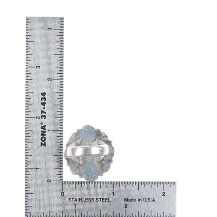 sz6 c1930 Big vintage Zuni sterling silver cluster ring with nice turquoise