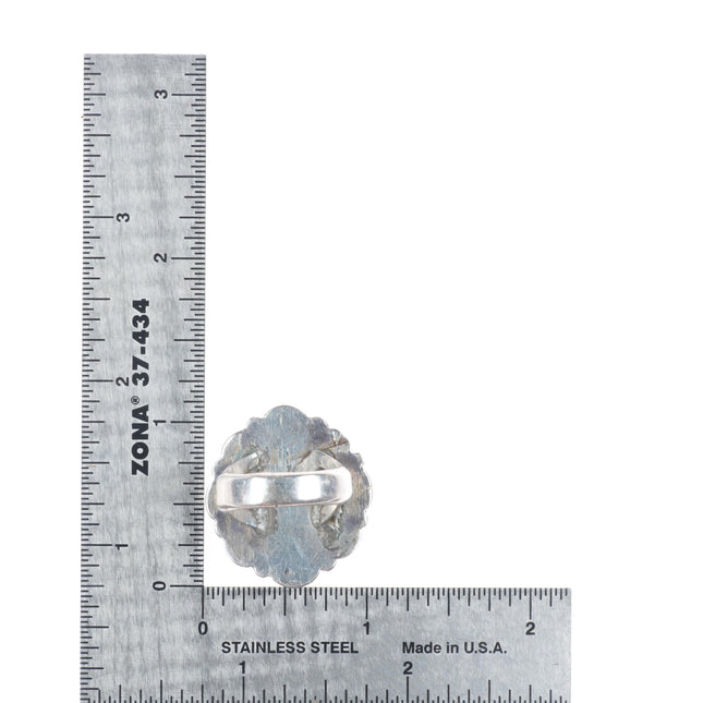 sz6 c1930 Big vintage Zuni sterling silver cluster ring with nice turquoise