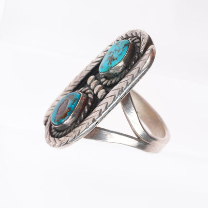 sz10 Vintage Navajo men's snake ring sterling silver with nice turquoise