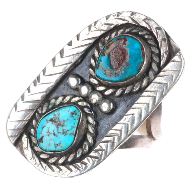 sz10 Vintage Navajo men's snake ring sterling silver with nice turquoise