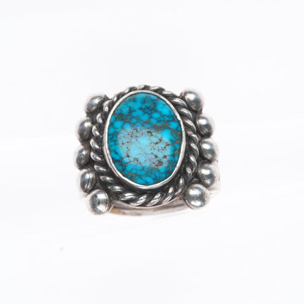 sz8.5 Antique Navajo Lone Mountain turquoise ingot silver beaded accent ring