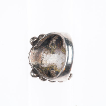 sz8.5 Antique Navajo Lone Mountain turquoise ingot silver beaded accent ring