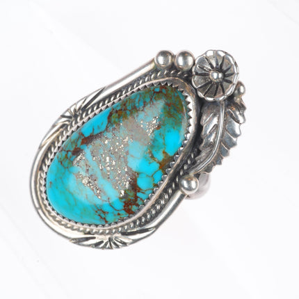 sz8.75 Large Vintage Bullock Navajo sterling silver turquoise ring