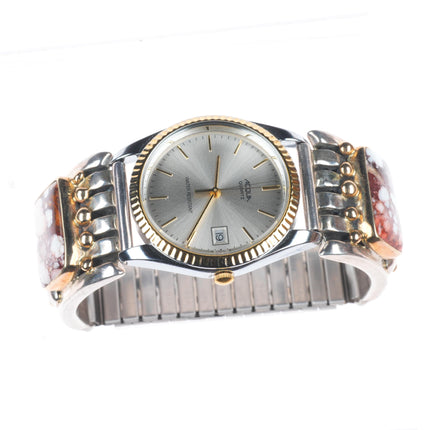 Orville Tsinnie Navajo sterling silver 14k gold Wild Horse watch tips