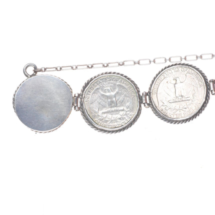6.25" Vintage southwestern sterling silver turquoise  90% quarters link bracelet