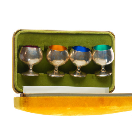 Set Gorham Modernist sterling silver colored enamel footed shot glass set
