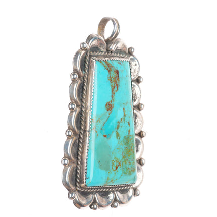 Vintage C Lee Navajo sterling silver repousse turquoise large pendant
