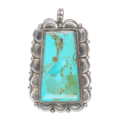 Vintage C Lee Navajo sterling silver repousse turquoise large pendant