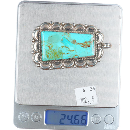 Vintage C Lee Navajo sterling silver repousse turquoise large pendant