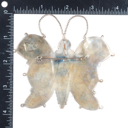 Huge southwestern sterling silver turquoise/spiny oyster butterfly pendant/pin
