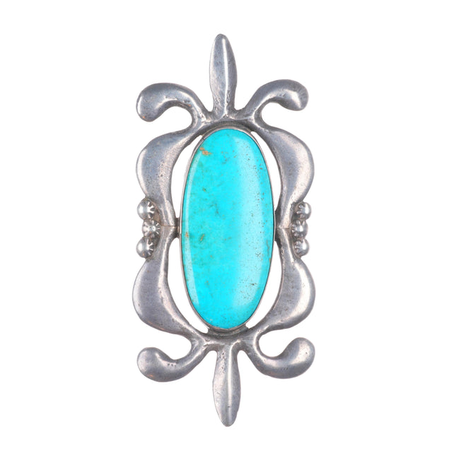 Big vintage Navajo cast sterling silver turquoise ornament/pin/pendant
