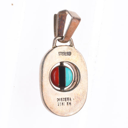 Don Dewa Zuni sterling silver, turquoise, coral, shell spinner pendant