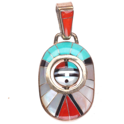 Don Dewa Zuni sterling silver, turquoise, coral, shell spinner pendant