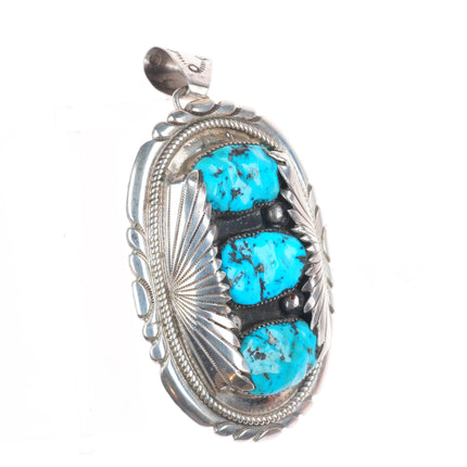 Huge Robert and Bernice Leekya Zuni sterling silver 3 stone turquoise pendant