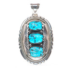 Huge Robert and Bernice Leekya Zuni sterling silver 3 stone turquoise pendant