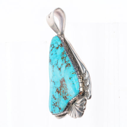 Large Vintage RG Navajo sterling silver pendant with nice big turquoise