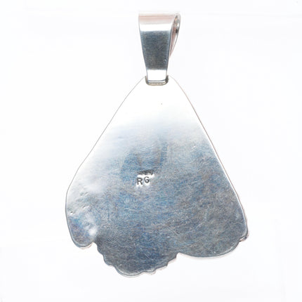 Large Vintage RG Navajo sterling silver pendant with nice big turquoise