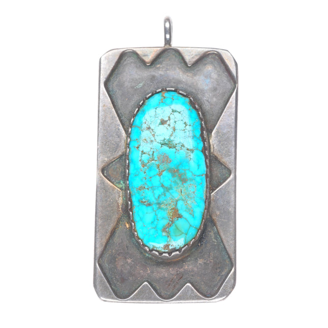 Large Vintage Navajo sterling silver spiderweb turquoise pendant