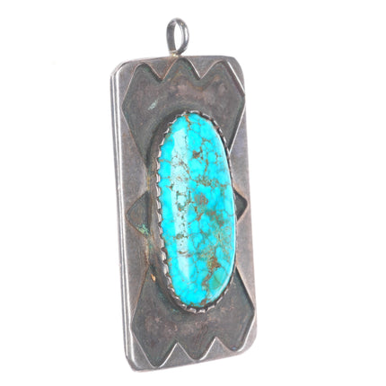 Large Vintage Navajo sterling silver spiderweb turquoise pendant