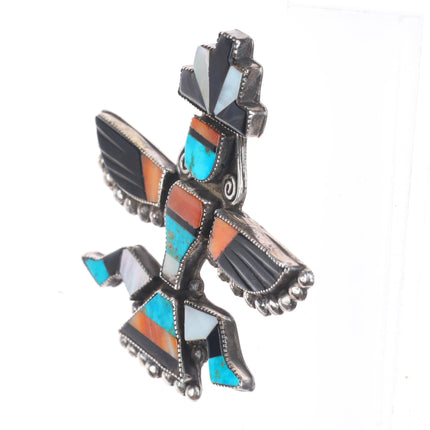 Large 1940's Zuni carved wings spiny oyster/turquoise knifewing pin/brooch