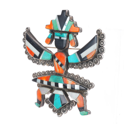 Large 1940's Zuni spiny oyster/turquois/jet knifewing pin/brooch
