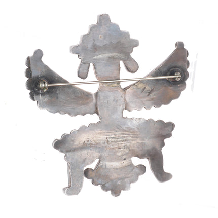 Large 1940's Zuni spiny oyster/turquois/jet knifewing pin/brooch