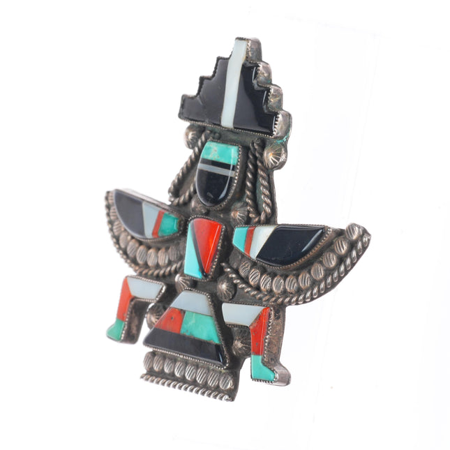 Big 1940's-50's Zuni coral/turquois/jet knifewing pin/brooch