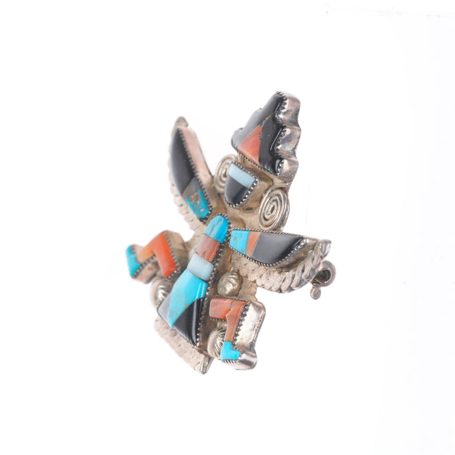 c1940's Zuni spiny oyster/turquois/jet/shell knifewing brooch/pin
