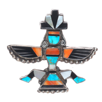 Large 1940's Zuni carved wings spiny oyster/turquoise knifewing pin/brooch