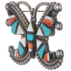 c1940's Vintage Zuni sterling silver turquoise/spiny oyster butterfly pin/brooch