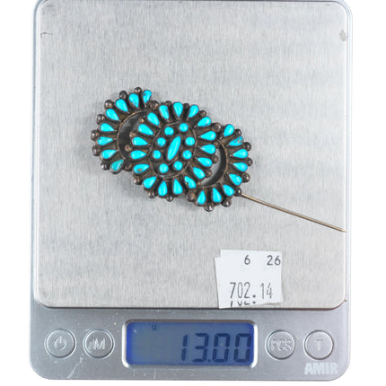 Vintage Zuni sterling silver petit point turquoise butterfly cluster pin/brooch