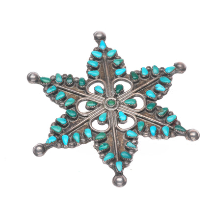 Vintage Zuni sterling silver petit point turquoise snowflake/star pin/brooch