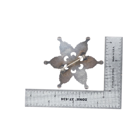 Vintage Zuni sterling silver petit point turquoise snowflake/star pin/brooch