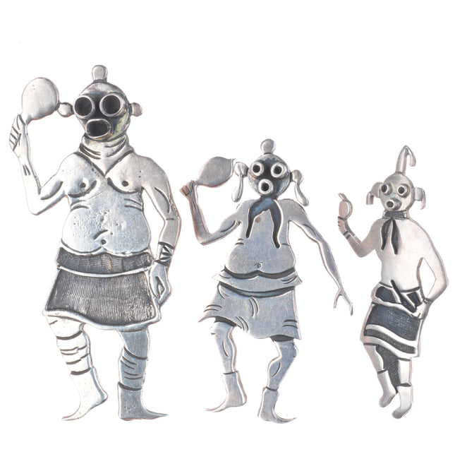 collection vintage Hopi sterling silver mudhead Kachina pins/brooch lot