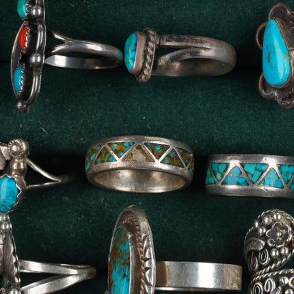 sz5-10 Southwestern/Navajo sterling silver turquoise/coral/shell ring lot