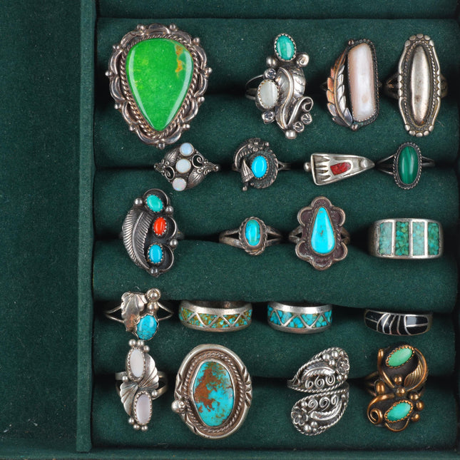 sz5-10 Southwestern/Navajo sterling silver turquoise/coral/shell ring lot
