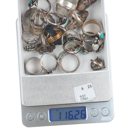 sz5-10 Southwestern/Navajo sterling silver turquoise/coral/shell ring lot