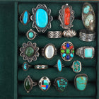 sz3-12 Southwestern/Navajo sterling silver turquoise/coral/shell ring lot