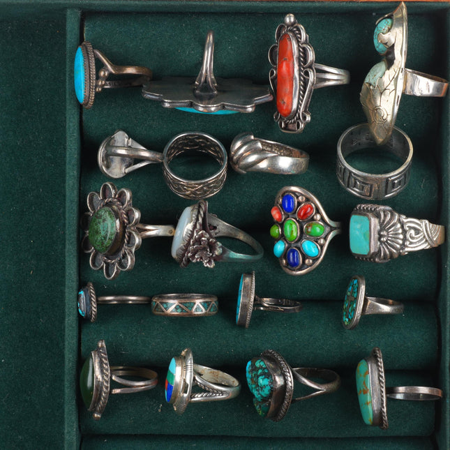 sz3-12 Southwestern/Navajo sterling silver turquoise/coral/shell ring lot