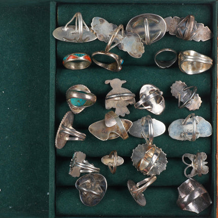 sz3-10 Southwestern/Navajo sterling silver turquoise/coral/shell ring lot