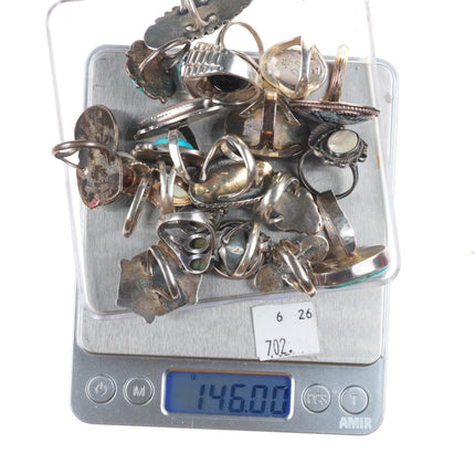 sz4-12 Southwestern/Navajo sterling silver turquoise/coral/shell rings lot