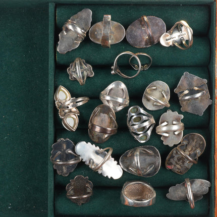 sz4-12 Southwestern/Navajo sterling silver turquoise/coral/shell rings lot